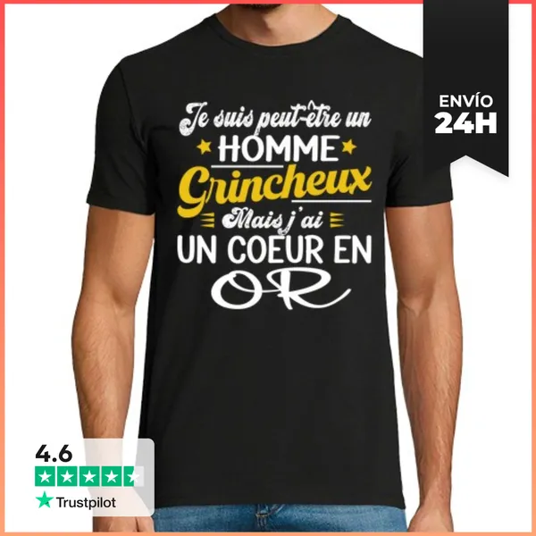 Camiseta Hombre Clásica Malhumorado Corazón Gruñón En Oro. Regalo