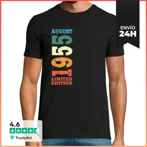 Camiseta Hombre Clásica Agosto 1955 Vintage Cumpleaños Regalo