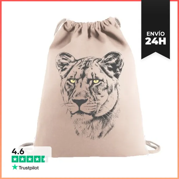 Mochila Saco Con Cuerdas Leona Ojos Amarillos LaTostadora