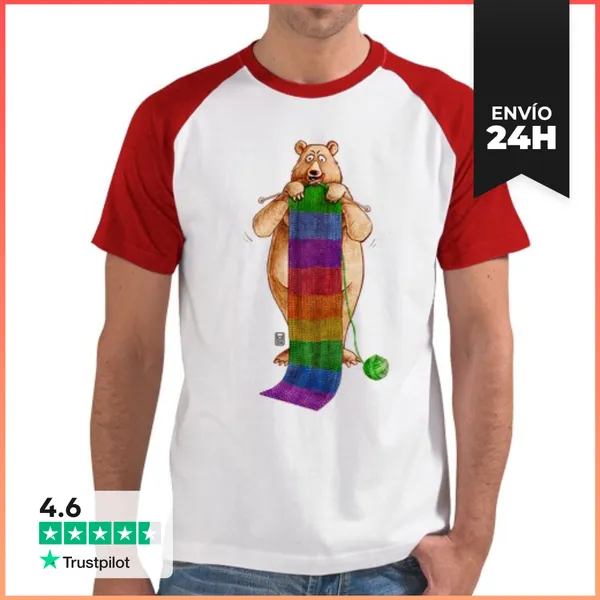 Camiseta Hombre, Estilo Béisbol CAMISETA Bicolor. Oso Tejiendo