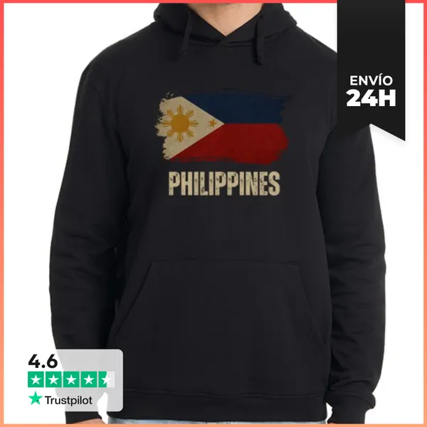 Sudadera Unisex Con Capucha Bandera De Filipinas Vintage Grunge