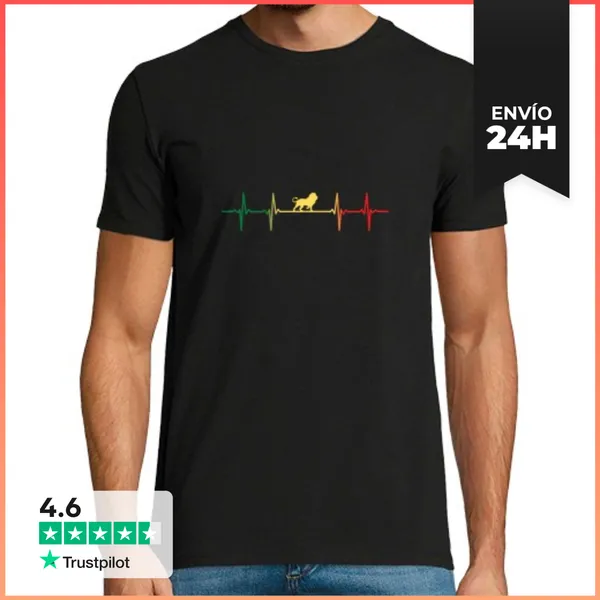 Camiseta Hombre Clásica Cardiograma Verde Amarillo Y Rojo Rasta