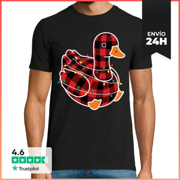 Camiseta Hombre Clásica Divertido Ganso Navideno Cuadros