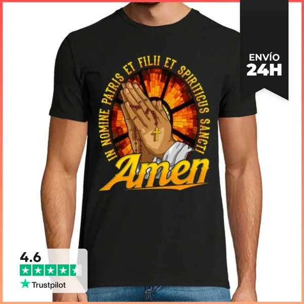 Camiseta Hombre Clásica Frase Latín Santísima Trinidad Amén