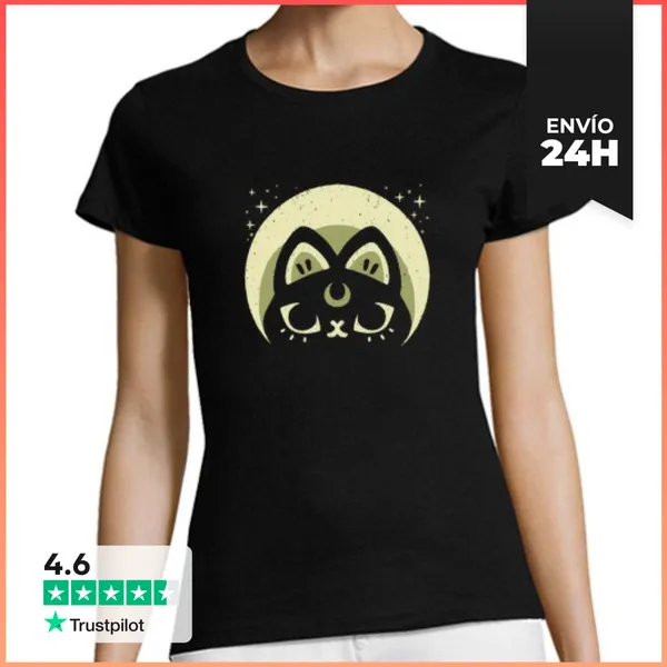 Camiseta Mujer Clásica Gato Brujeril De Media Luna LaTostadora