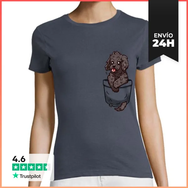 Camiseta Mujer Clásica Bolsillo Cachorro Cockapoo - Camisa De