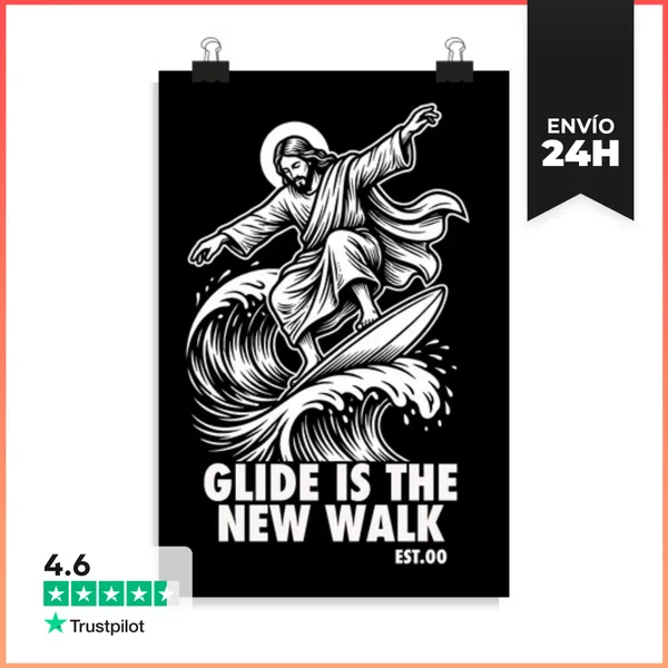 Póster Vertical Jesús Surfista - Deslizarse Nueva Caminata - Meme