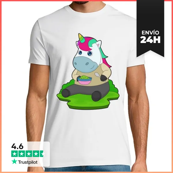 Camiseta Hombre Clásica Cuchara De Comida De Unicornio
