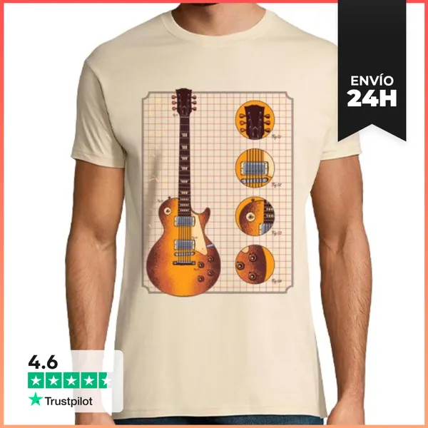 Camiseta Hombre Clásica Patente Dibujo Guitarra Eléctrica Música