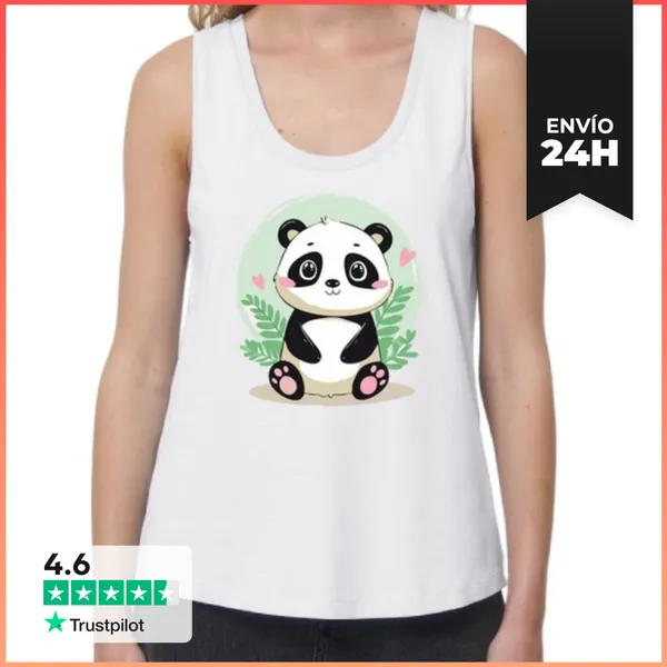 Camiseta Mujer Sin Mangas, Loose Fit Panda Kawaii LaTostadora