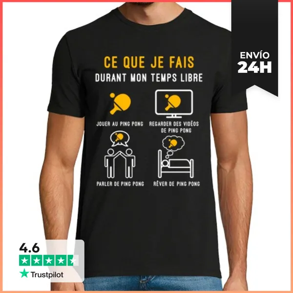 Camiseta Hombre Clásica Raqueta De Ping Pong Tiempo Libre Tenis