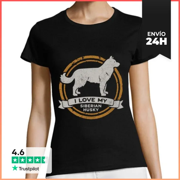 Camiseta Mujer Clásica I Love My Siberian Husky Raza Perro Husky