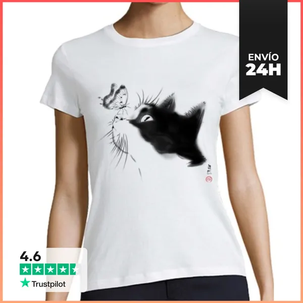Camiseta Mujer Clásica Curious Cat LaTostadora