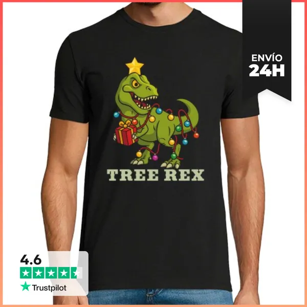 Camiseta Hombre Clásica Dinosaurio De Navidad Regalo Dino