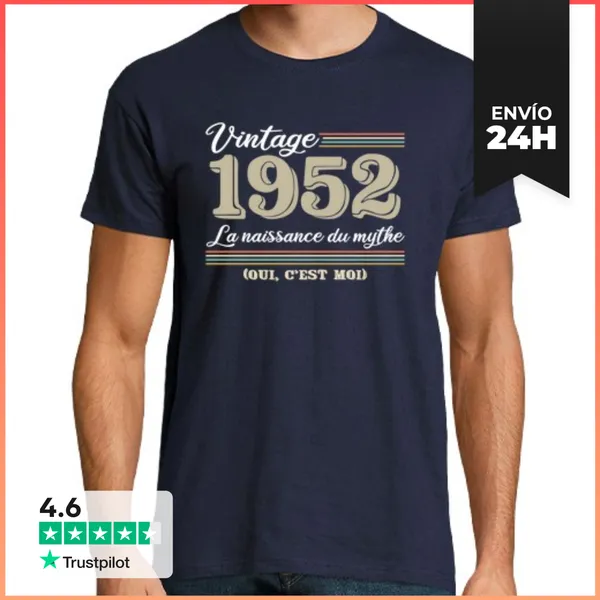 Camiseta Hombre Clásica 1952 Año De Nacimiento Y Divertido Rega