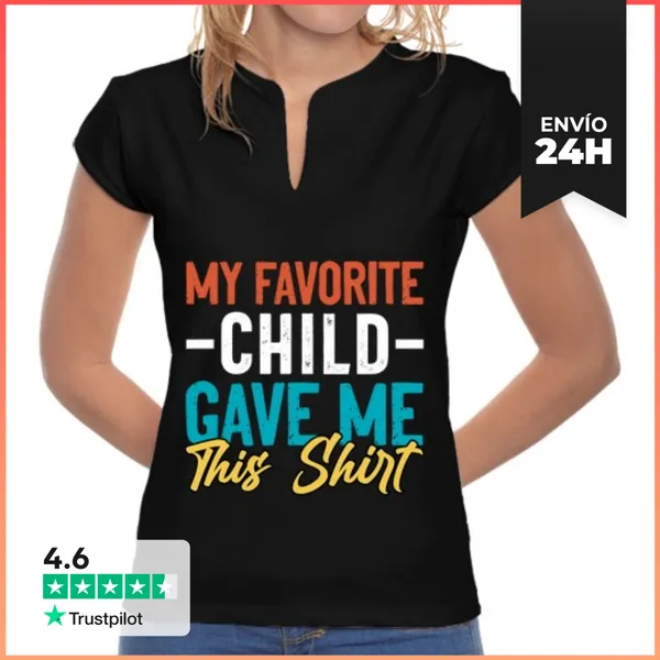 Camiseta Mujer Cuello Mao Mi Hijo Favorito Me Dio Este Regalo
