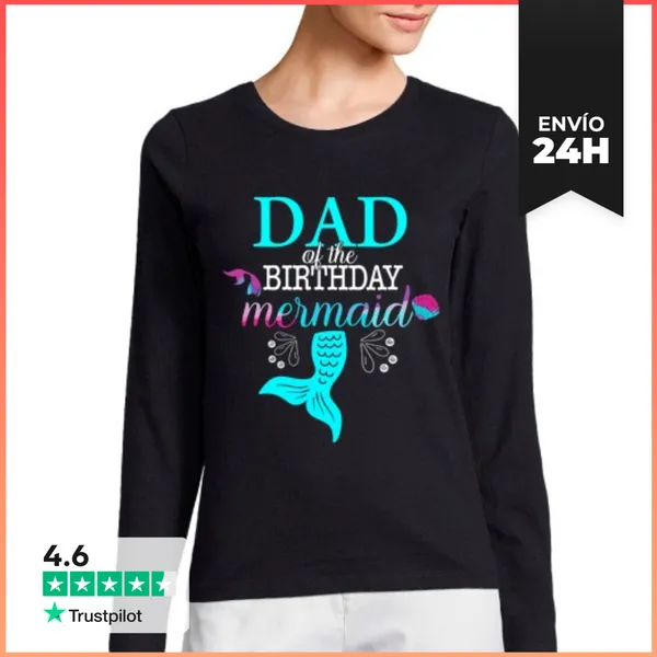 Camiseta Mujer Manga Larga Papá De La Sirena De Cumpleaños A