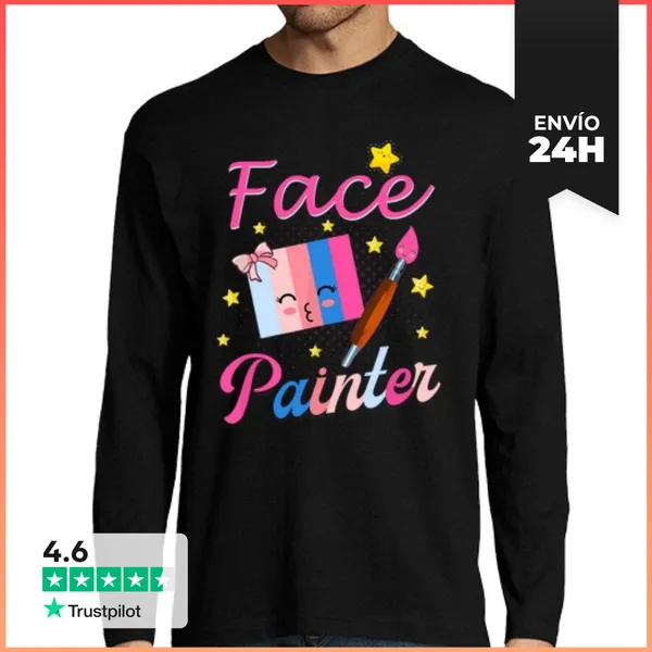 Camiseta Hombre Manga Larga Pintor De Caras Para Artista De
