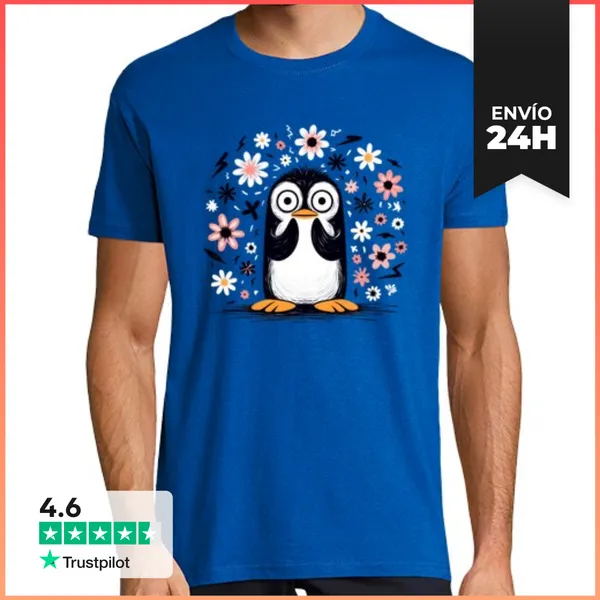 Camiseta Hombre Clásica Penguin With Flowers LaTostadora