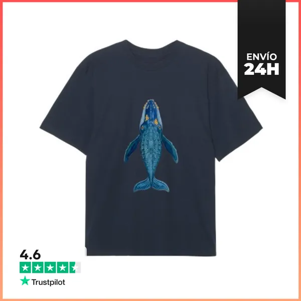Camiseta Oversize Ballena Azul Motivos Geométricos LaTostadora