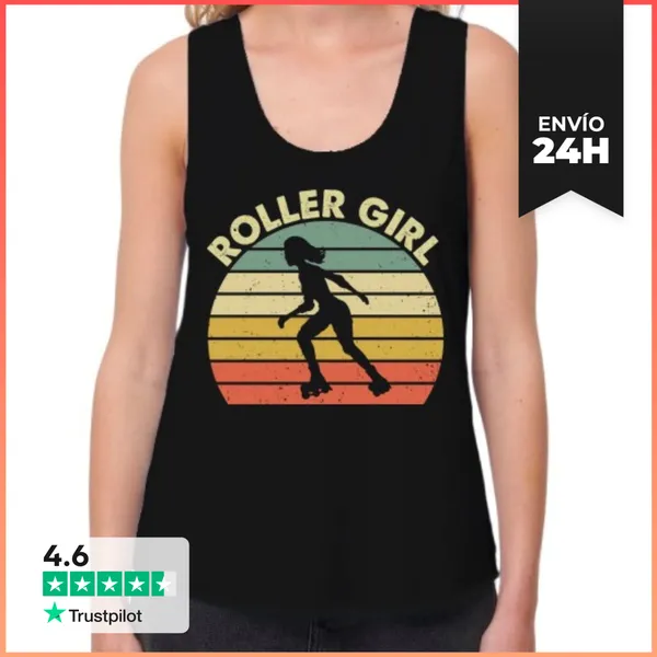 Camiseta Mujer Sin Mangas, Loose Fit ROLLER GIRL PATINADORA