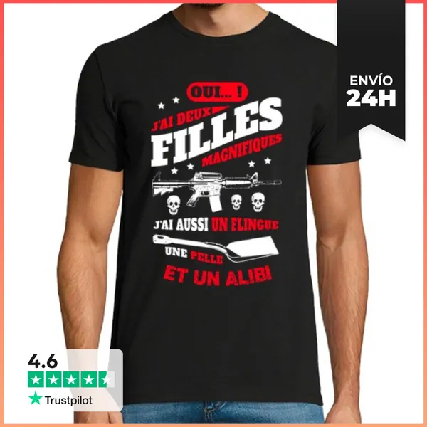 Camiseta Hombre Clásica Tengo Dos Hijas Hermosas Y Una Pistola
