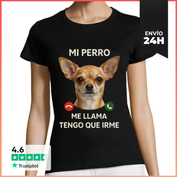 Camiseta Mujer Clásica Humor De Chihuahua Teléfono Cría Cuello En