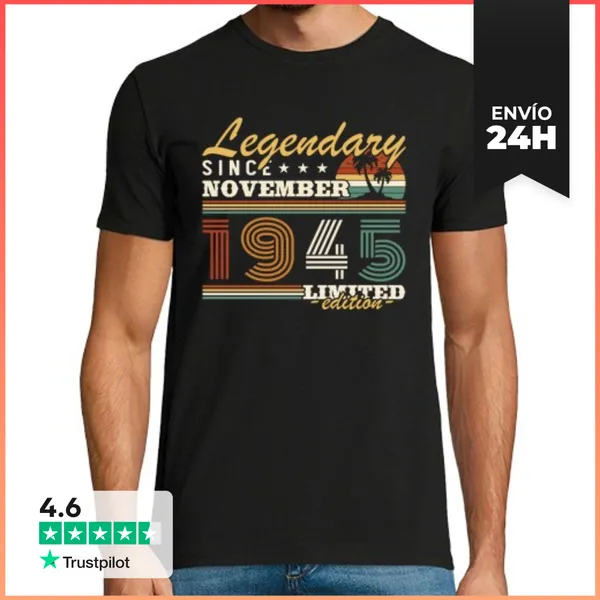 Camiseta Hombre Clásica Noviembre 1945 Vintage Cumpleaños Retro