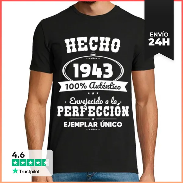 Camiseta Hombre Clásica 80 Años - Hecho En 1943 - Perfección