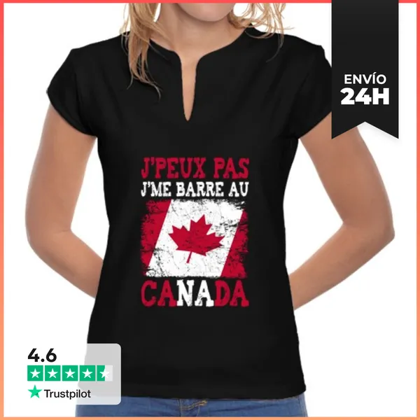 Camiseta Mujer Cuello Mao No Puedo Me Voy De Canadá LaTostadora