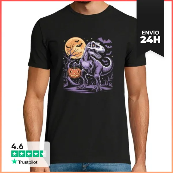 Camiseta Hombre Clásica Halloween T-rex Dinosaurio LaTostadora