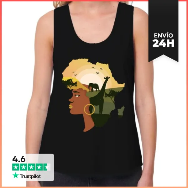 Camiseta Mujer Sin Mangas, Loose Fit Mujer Afroamericana Cabello