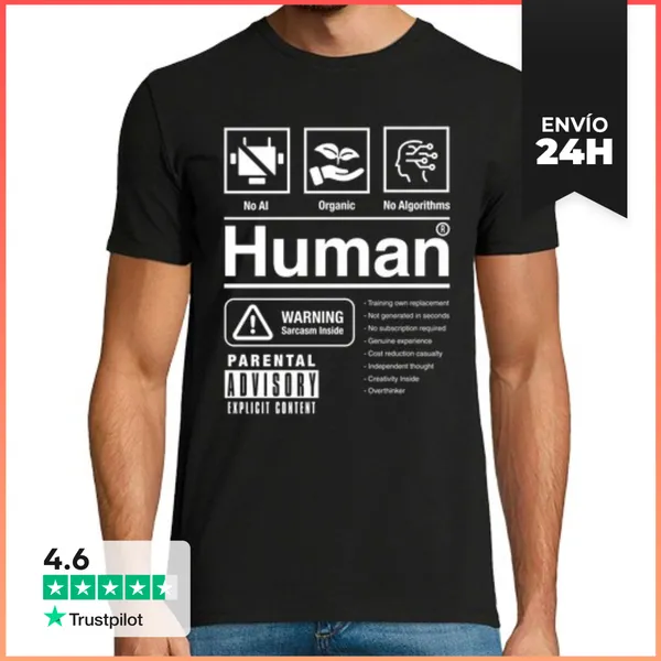 Camiseta Hombre Clásica Advertencia Humana Contra La Inteligencia