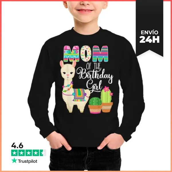 Camiseta Manga Larga Para Niños Llama Cumpleaños Mamá De La Niña