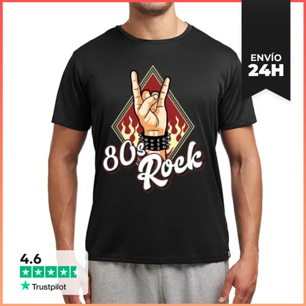 Camiseta Deportiva Hombre Rock And Roll Años 80 Mano Cuernos
