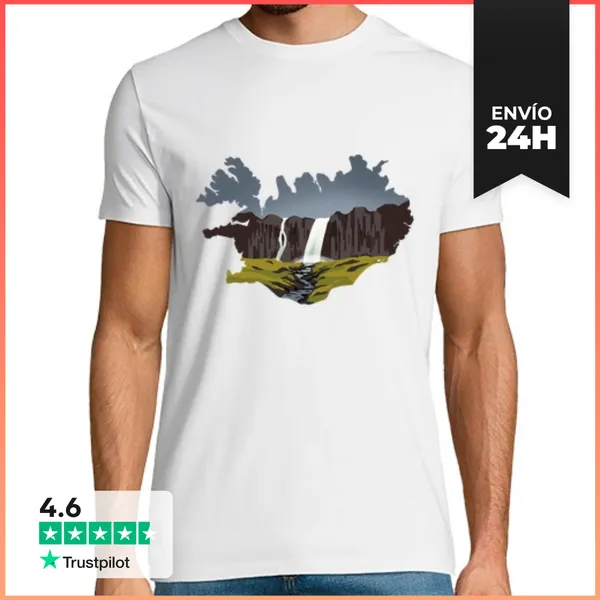 Camiseta Hombre Clásica Islandia, Mapa Y Paisaje LaTostadora