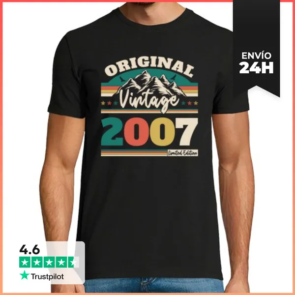 Camiseta Hombre Clásica 18 Años 2007 Vintage Aniversario Retro