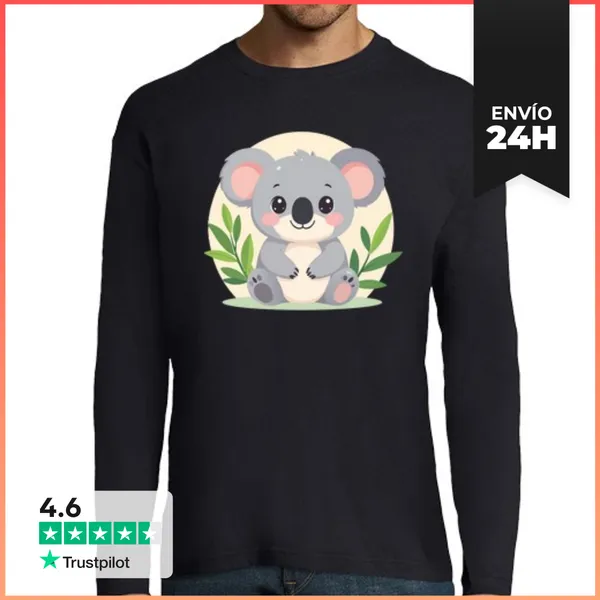 Camiseta Hombre Manga Larga Koala Kawaii LaTostadora