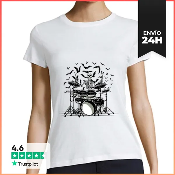 Camiseta Mujer Clásica Baterista Esqueleto LaTostadora