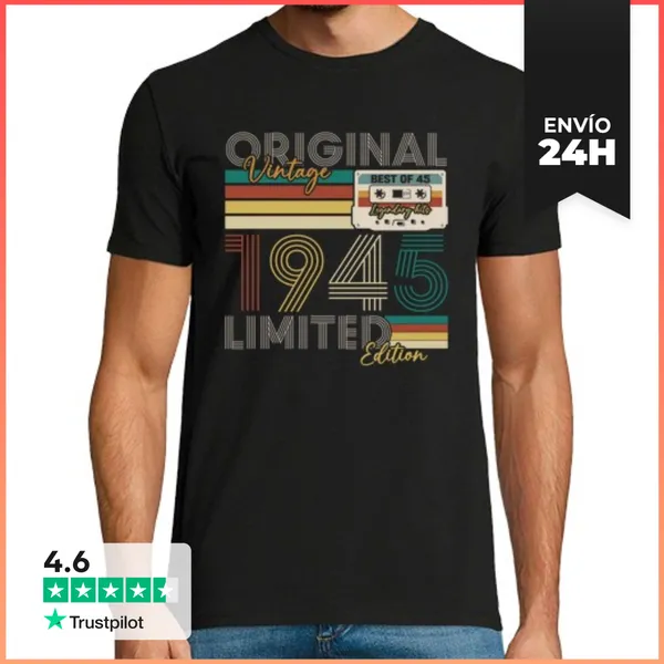 Camiseta Hombre Clásica 80 Años 1945 Vintage Regalo Cumpleaños