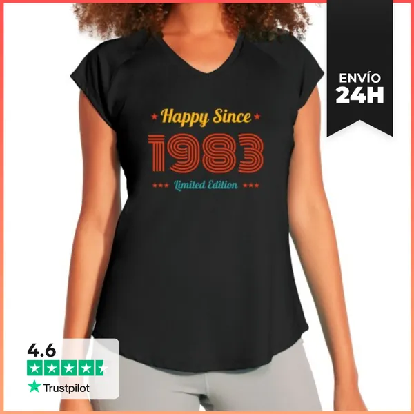 Camiseta Deportiva Mujer Feliz Desde 1983 Edición Limitada