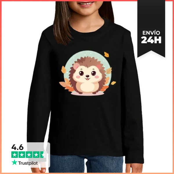 Camiseta Manga Larga Para Niños Erizo Kawaii Estilo Peluche
