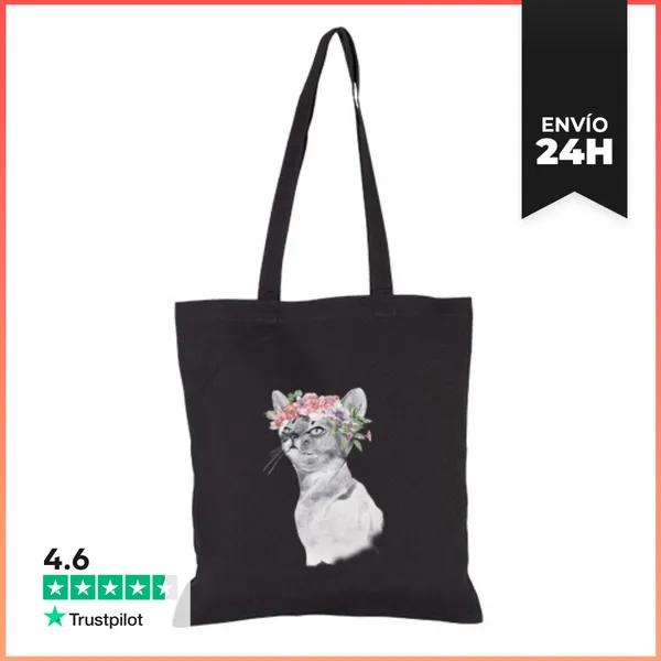 Bolsa De Tela Gato Con Flores Totebag LaTostadora