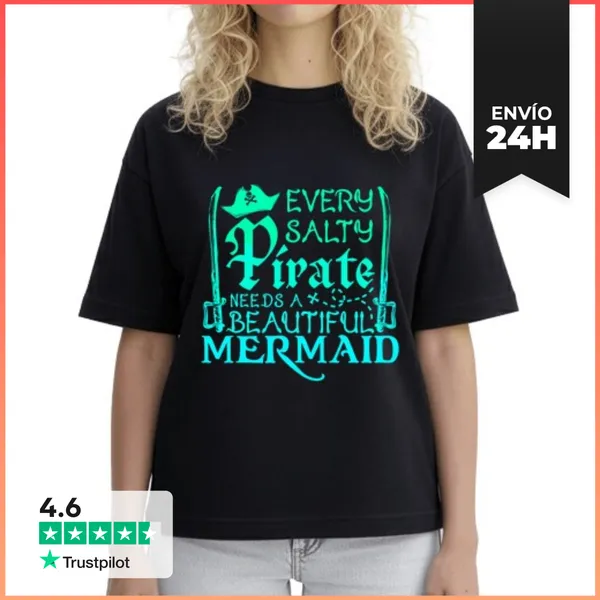 Camiseta Mujer Boxy Cada Pirata Necesita Una Esposa Sirena Linda