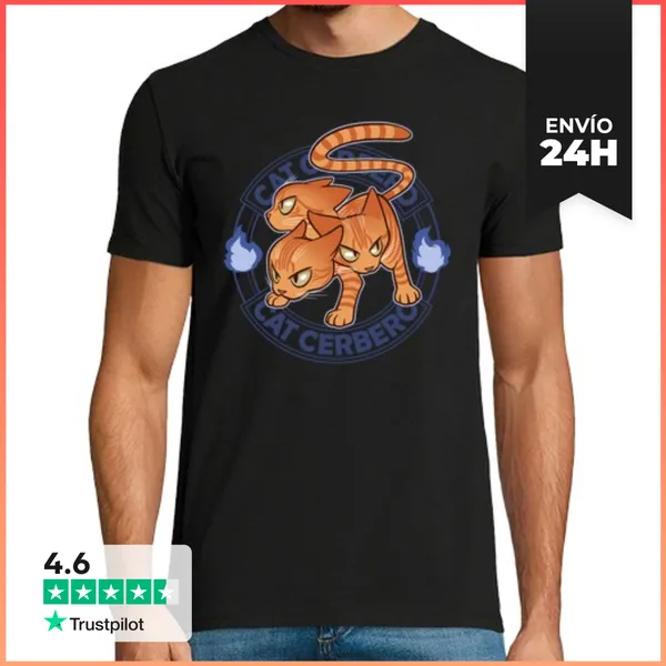 Camiseta Hombre Clásica Cat Cerbero - Naranja LaTostadora