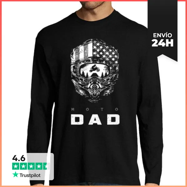 Camiseta Hombre Manga Larga Papá De Motocross Americano En Moto