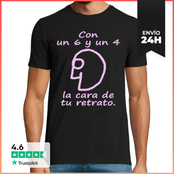 Camiseta Hombre Clásica CON UN 6 Y UN 4 LA CARA DE TU RETRATO R