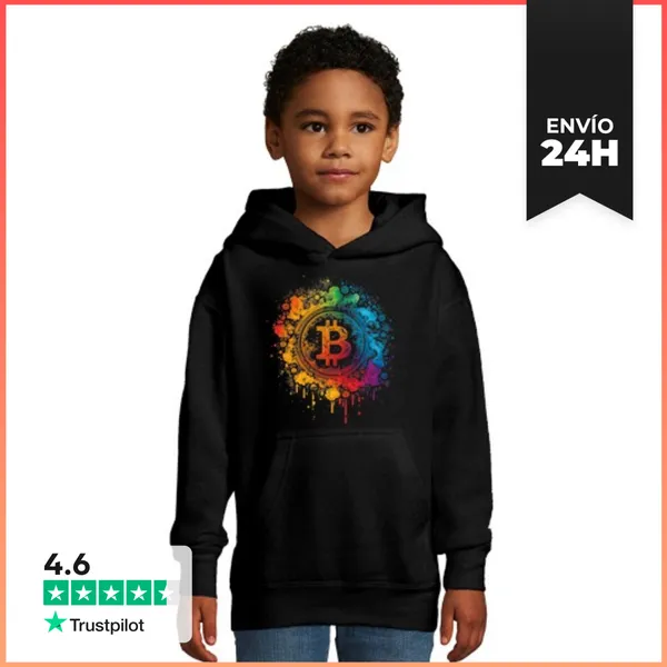 Sudadera Para Niños Con Capucha Bitcoin Multicolor LaTostadora