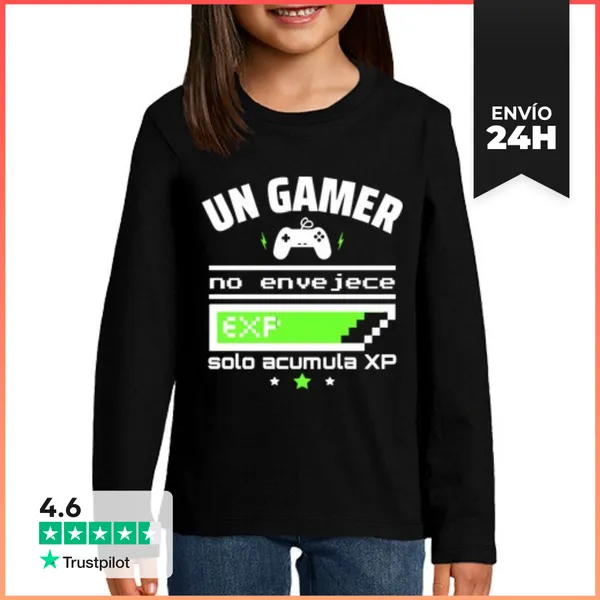 Camiseta Manga Larga Para Niños Un Gamer No Envejece,geek,gaming