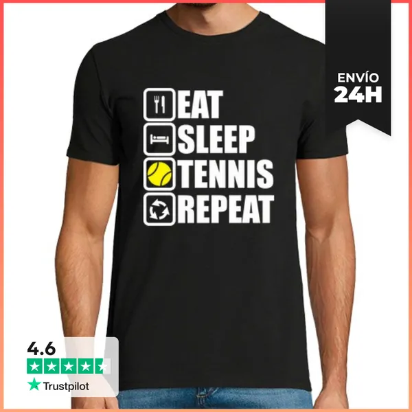 Camiseta Hombre Clásica Comer Dormir Repetir Tenis Tenista
